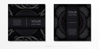 Luxurious black square postcard template with vintage indian ornaments. Elegant and classic elements ready for print and typography. vector