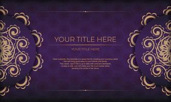 Luxurious purple postcard template with vintage abstract ornament. Elegant and classic elements are great for decorating. Vector illustration.