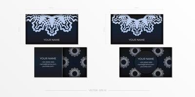 tarjetas de visita azul oscuro. adornos decorativos para tarjetas de visita, patrón oriental, ilustración. vector
