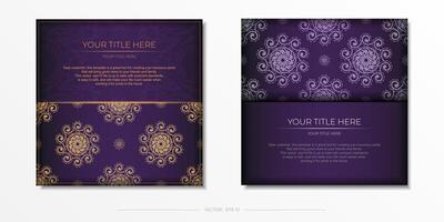 Luxurious purple postcard template with vintage abstract mandala ornament. Elegant and classic elements ready for print and typography. vector
