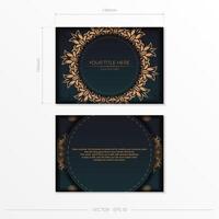 Dark green postcard template with white Indian ornaments. Elegant and classic elements ready for print and typography. illustration. vector
