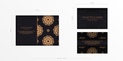 Luxurious black rectangular postcard template with vintage abstract mandala ornament. Elegant and classic vector elements ready for print and typography.