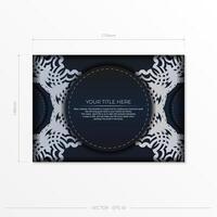 Dark blue postcard template with white abstract ornament. Elegant and classic vector elements ready for print and typography.