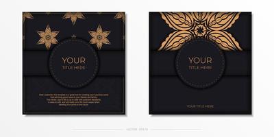 Luxurious black postcard template with vintage Indian mandala ornament. Elegant and classic vector elements ready for print and typography.