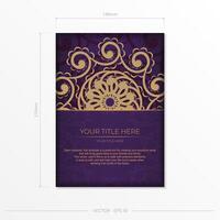 A purple and gold card with an ornate design vector