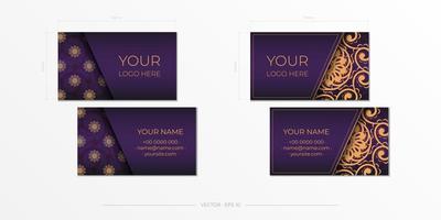 Purple Business Cards Template with Decorative Ornaments Business Cards, Oriental Pattern, Illustration. vector