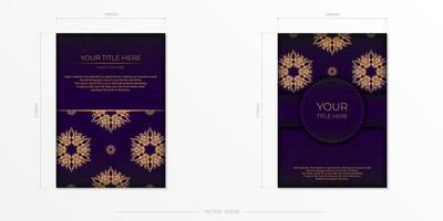 Luxurious purple rectangular postcard template with vintage indian mandala ornament. Elegant and classic elements ready for print and typography. vector