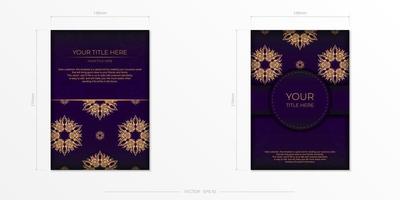 lujosa plantilla de postal rectangular púrpura con adorno de mandala indio vintage. elementos vectoriales elegantes y clásicos listos para impresión y tipografía. vector