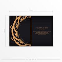 Luxurious black rectangular postcard template with vintage abstract ornament. Elegant and classic vector elements are great for decoration.