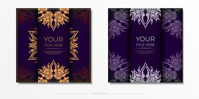 Luxury purple square postcard template with vintage abstract mandala ornament. Elegant and classic elements are great for decoration. vector