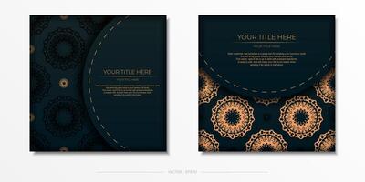 Dark green postcard template with white abstract mandala ornament. Elegant and classic elements ready for print and typography. vector