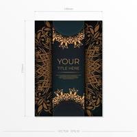 Dark green postcard template with white abstract ornament. Elegant and classic elements are great for decorating. Vector illustration.