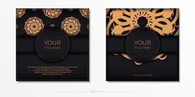 Luxurious black square postcard template with vintage abstract ornament. Elegant and classic elements ready for print and typography. vector