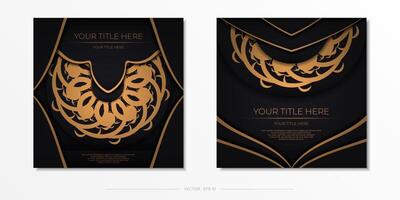 Luxurious black square postcard template with vintage indian mandala ornament. Elegant and classic elements ready for print and typography. vector