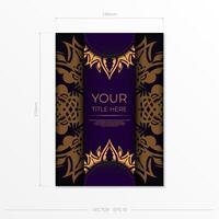 A purple and gold flyer template with an ornate pattern vector