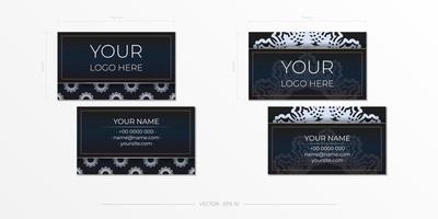 Dark blue Business cards. Decorative business card ornaments, oriental pattern, illustration. vector