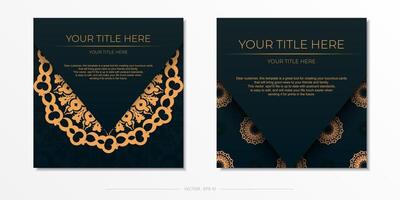 Two black and gold business cards with a golden pattern vector