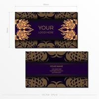 Purple luxury business cards template. Decorative business card ornaments, oriental pattern, illustration. vector