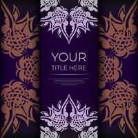 Luxurious purple square invitation card template with vintage indian ornaments. Elegant and classic vector elements ready for print and typography.