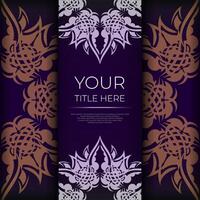 Luxurious purple square invitation card template with vintage indian ornaments. Elegant and classic vector elements ready for print and typography.