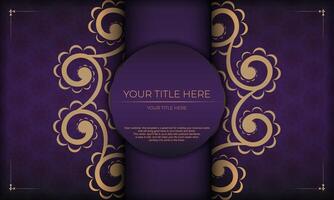 Luxurious purple invitation card template with vintage indian ornaments. Elegant and classic elements ready for print and typography. Vector illustration.