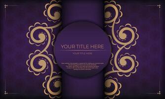 Luxurious purple invitation card template with vintage indian ornaments. Elegant and classic elements ready for print and typography. Vector illustration.