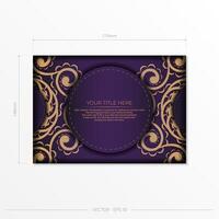 A purple and gold business card with a gold pattern vector