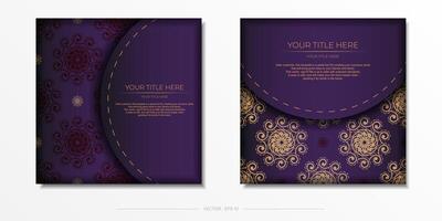 Luxurious purple postcard template with vintage abstract mandala ornament. Elegant and classic elements ready for print and typography. vector