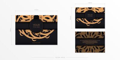 Luxurious black rectangular postcard template with vintage abstract mandala ornament. Elegant and classic elements are great for decoration. vector