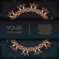 Dark green invitation card template with white Indian ornaments. Elegant and classic elements ready for print and typography. Vector illustration.