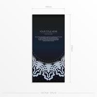 Dark blue postcard template with white abstract ornament. Elegant and classic vector elements ready for print and typography.