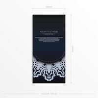 Dark blue postcard template with white abstract ornament. Elegant and classic vector elements ready for print and typography.