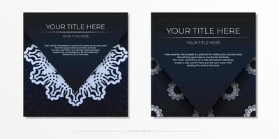 Dark blue postcard template with white Indian mandala ornament. Elegant and classic vector elements ready for print and typography.
