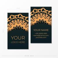 Dark green business cards template. Decorative business card ornaments, oriental pattern, illustration. vector