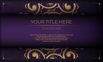 Luxurious purple invitation card template with vintage indian ornaments. Elegant and classic elements ready for print and typography. Vector illustration.