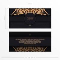 Black and gold business card template with golden pattern vector