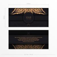 Luxurious black postcard template with vintage abstract ornament. Elegant and classic vector elements are great for decoration.