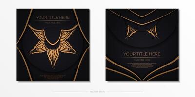 Two black and gold business cards with an ornate design vector