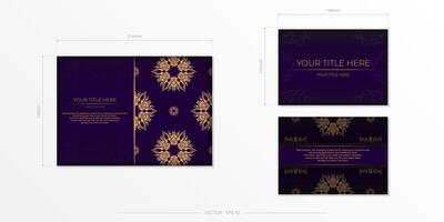 Luxurious purple rectangular postcard template with vintage indian mandala ornament. Elegant and classic elements ready for print and typography. vector