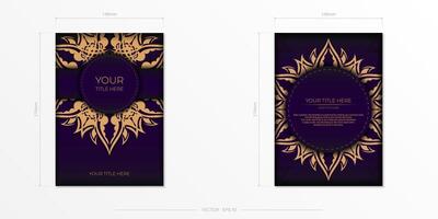 Luxurious purple rectangular postcard template with vintage indian mandala ornament. Elegant and classic elements ready for print and typography. vector