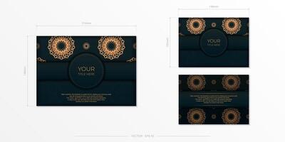 Dark green postcard template with white Indian mandala ornament. Elegant and classic vector elements ready for print and typography.