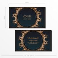 Dark green business cards template. Decorative business card ornaments, oriental pattern, illustration. Ready to print, meet the requirements of the printing house. vector