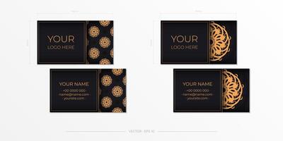 Black luxury business cards with decorative ornaments business cards, oriental pattern, illustration. Ready to print, meet the requirements of the printing house. vector