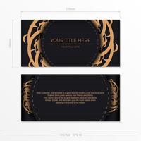 Luxurious black rectangular postcard template with vintage indian ornaments. Elegant and classic vector elements ready for print and typography.