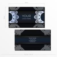 tarjetas de visita azul oscuro. adornos decorativos para tarjetas de visita, patrón oriental, ilustración. vector