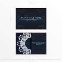 Dark blue postcard template with white abstract ornament. Elegant and classic vector elements are great for decoration.