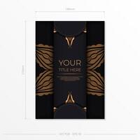 A black and gold flyer template with a gold pattern vector