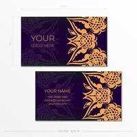 Purple luxury business cards template with decorative business cards ornaments, oriental pattern, illustration. vector