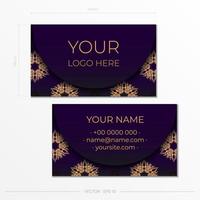 Purple luxury business cards template. Decorative business card ornaments, oriental pattern, illustration. vector