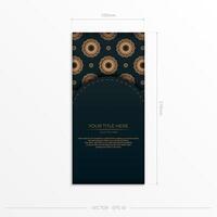 Dark green postcard template with white abstract mandala ornament. Elegant and classic vector elements ready for print and typography.